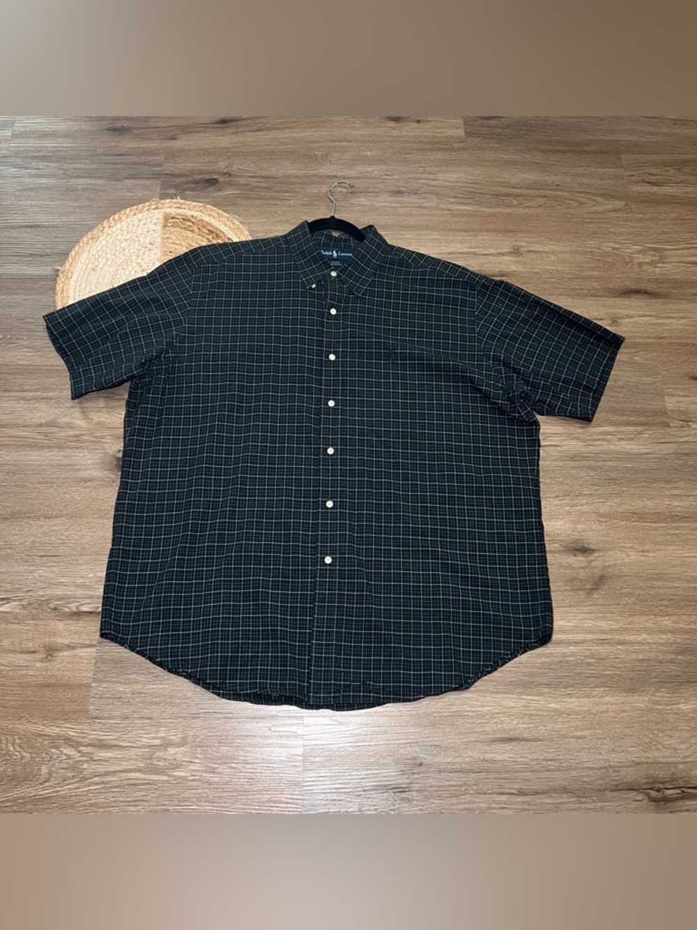 RALPH LAUREN Blake Pony Plaid Gingham Mens Short Sleeve Button Down Shirt